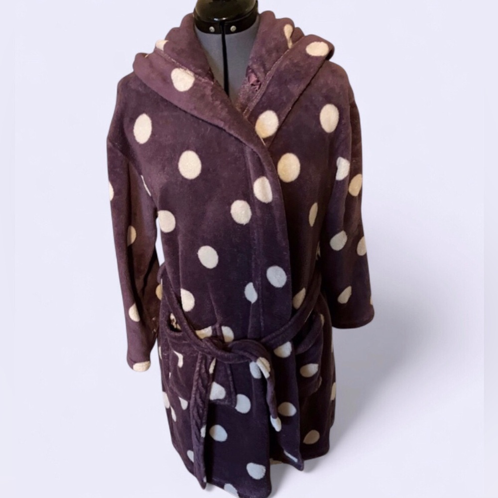 DREAM LOVER Purple Polka Dot Belted Hooded Robe Sexy V Neck